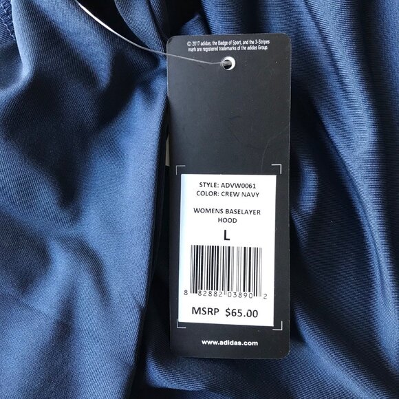 adidas Women's Baselayer  Hoodie  Long Sleeve Crew Navy NWT MSRP $65 Size : L - Picture 6 of 6